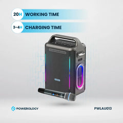 A Photo Of Powerology Karaoke Party Speaker - Silver, 250W RMS, Wireless Microphone, 20 Hours Playtime, Bluetooth V5.3