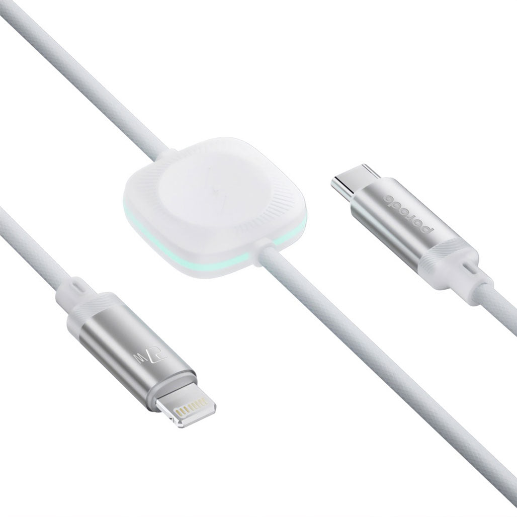 Porodo 2 in 1 C-L 27W Cable with Wireless Watch Charger 1.2M- White | PD-2N1CLWC-WH, 33022569218300, Available at 961Souq