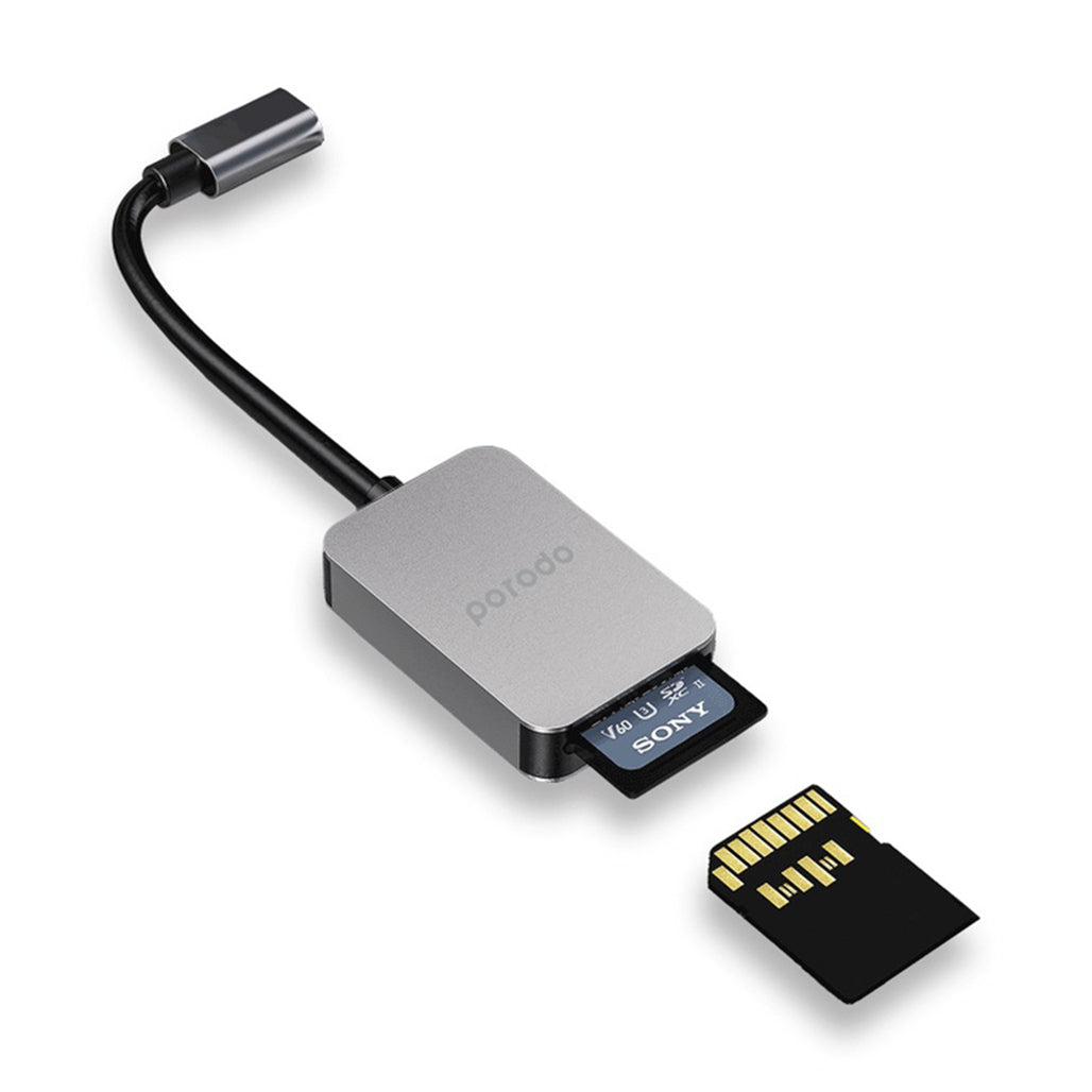 A Photo Of Porodo 2in1 USB-C Card Reader SD MicroSD - Grey