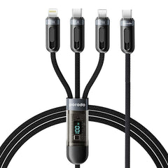 Porodo 3-IN-1 Digital-Display Fast Charging 1.2M Cable C to C+L+M - Black