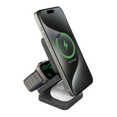 A Photo Of Porodo 3-in-1 MagSafe Wireless Foldable Fast Charger 15W - Multi-Device Charging Station for iPhone, Apple Watch, and AirPods