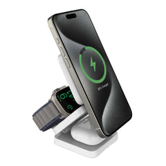 A Photo Of Porodo 3-in-1 MagSafe Wireless Foldable Fast Charger 15W - Multi-Device Charging Station for iPhone, Apple Watch, and AirPods