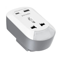 Porodo 3in1 Multi-type Socket - AC USB-A Type C EU - White