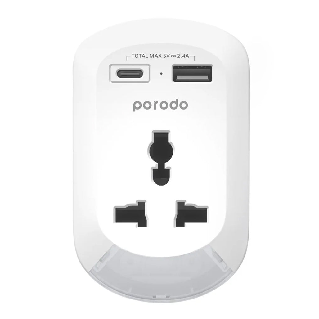 A Photo Of Porodo 3in1 Multi-type Socket - AC USB-A Type C EU - White