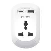 Porodo 3in1 Multi-type Socket - AC USB-A Type C EU - White