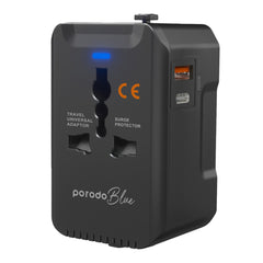 A Photo Of Porodo Blue Dual Port Universal Charger - 20W PD & 18W QC - Black