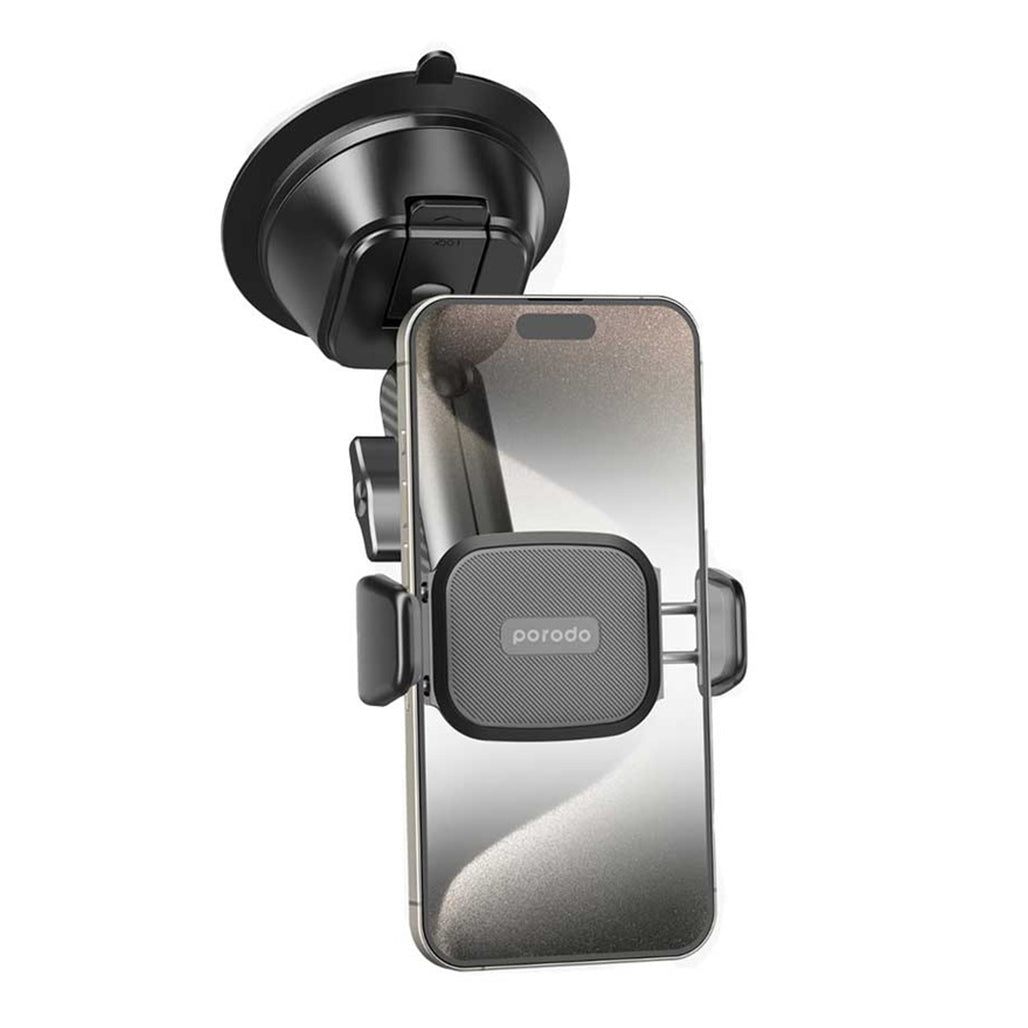 A Photo Of Porodo Cradle Suction Cup Phone Mount with 360° Rotation – Non-Gel Pad, Universal Compatibility, Black