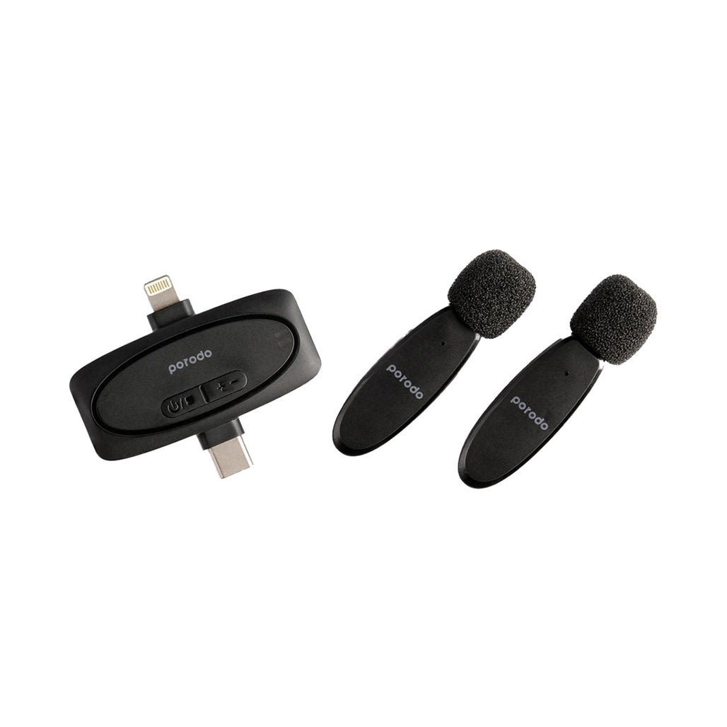 Porodo Dual Connector Lavalier Microphone Dual Mic - Black, 32791455727868, Available at 961Souq
