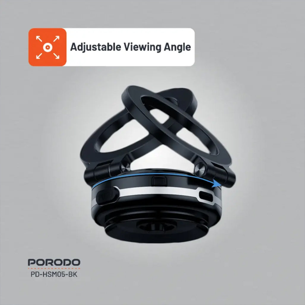 A Photo Of Porodo HS05 Vacuseal MagSafe Magnetic Mount – Strong Suction, Adjustable Viewing Angle, and One-Hand Operation