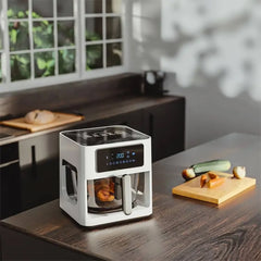 A Photo Of Porodo Lifestyle Glass Pot Air Fryer with a Touch Panel - White