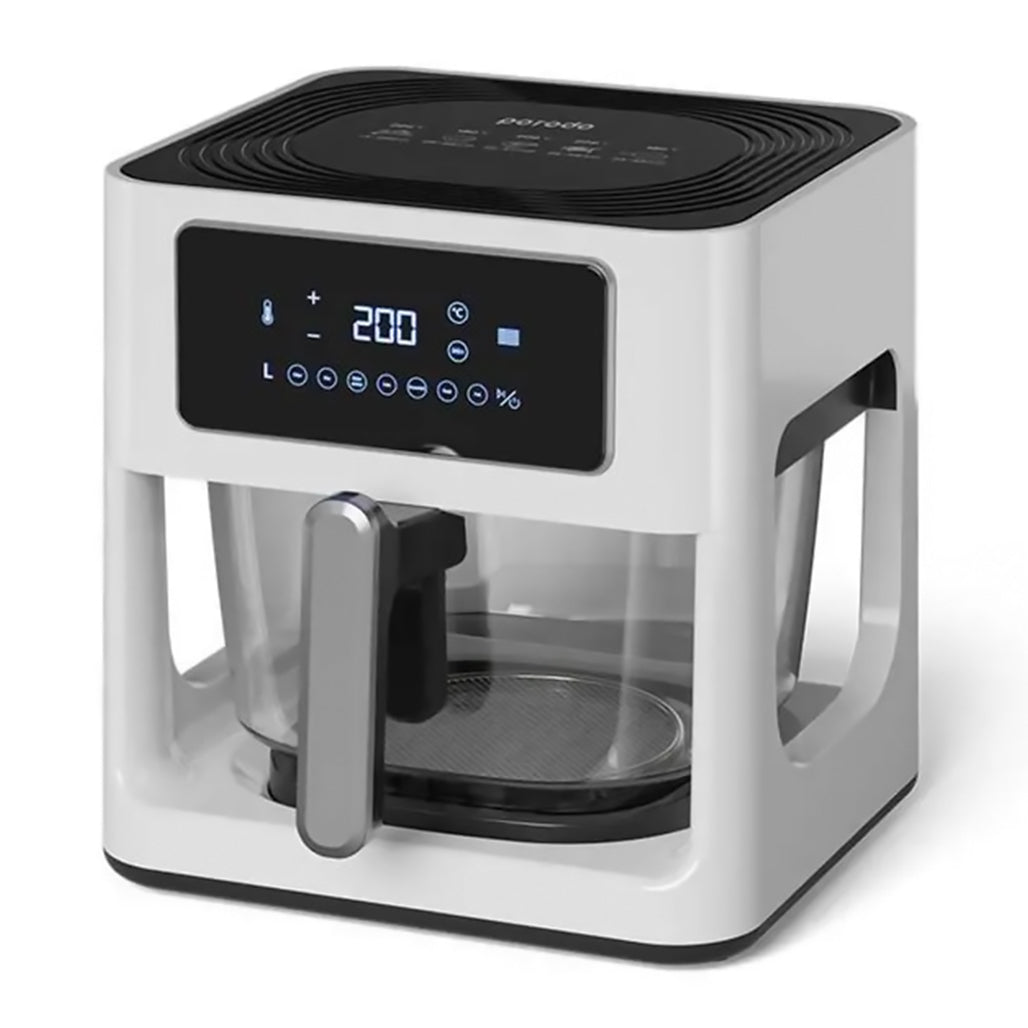 A Photo Of Porodo Lifestyle Glass Pot Air Fryer with a Touch Panel - White