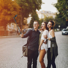 A Photo Of Porodo Selfie Stick 185cm Extendable with Dual Detachable Lights - Black - PD-SLSEDTR-BK