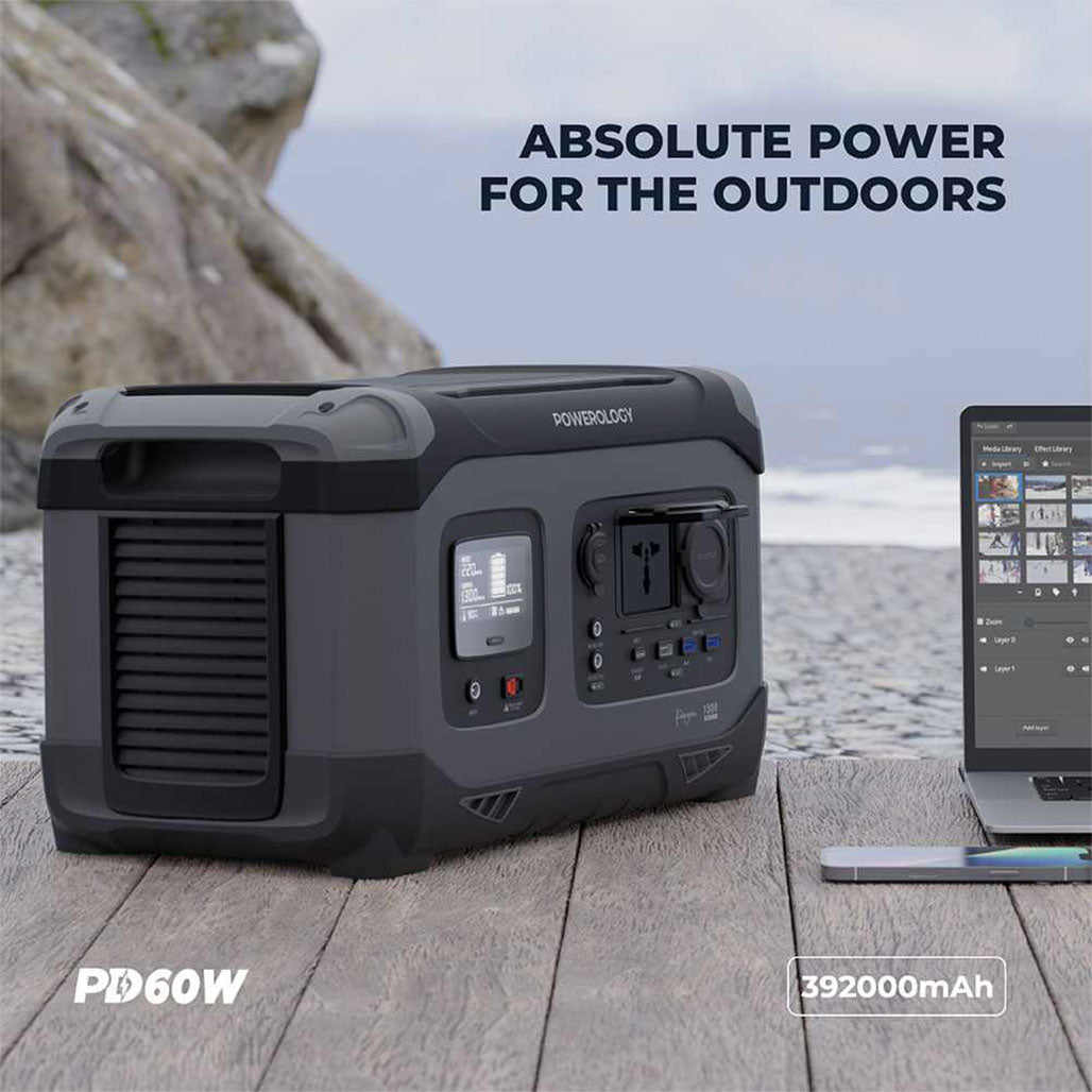 Powerology 392000mAh Power Generator 1300W 60W USB-C Power Delivery/18W USB Quick Charge, 31957088829692, Available at 961Souq