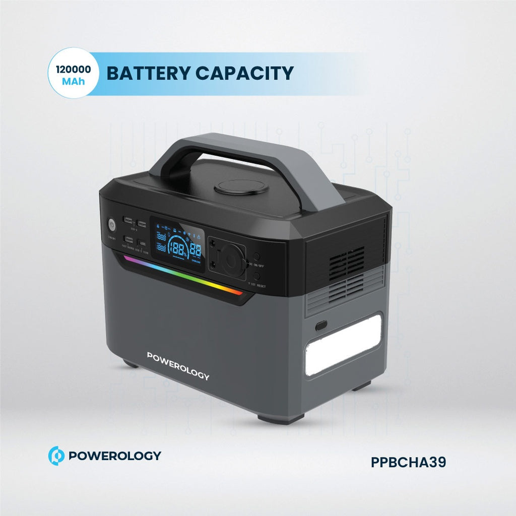 A Photo Of Powerology 120000mAh Portable Power Generator, 384Wh 600W with Fast Charging and Solar Input – Black