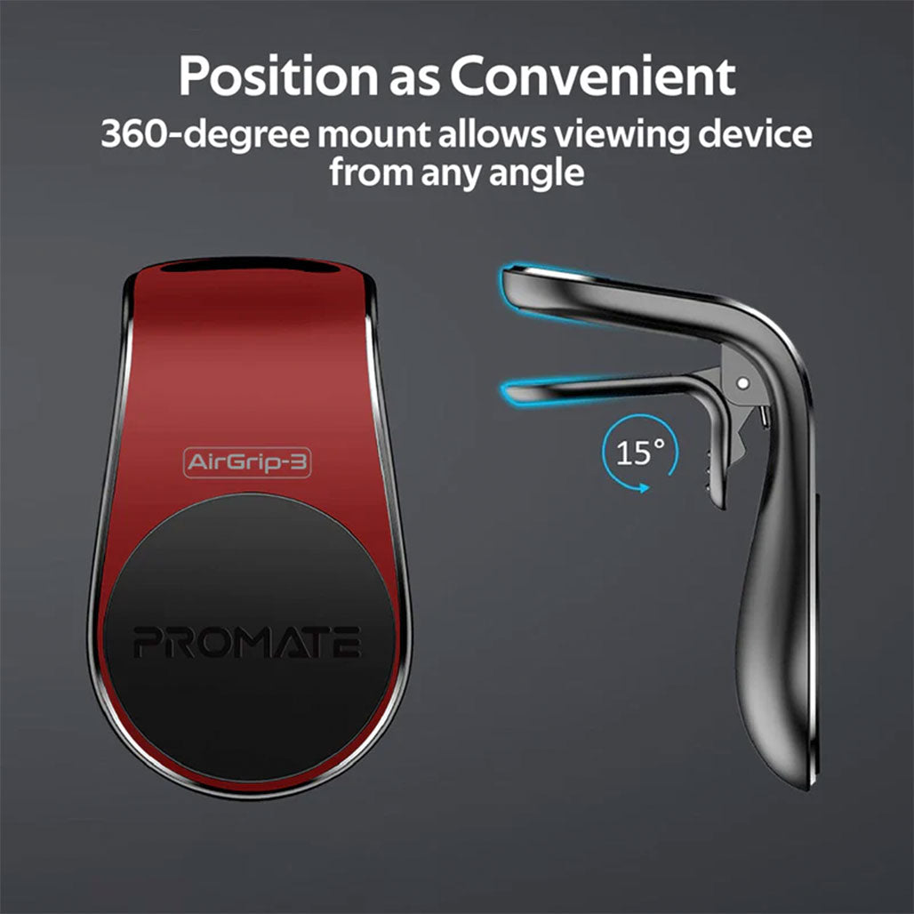 A Photo Of Promate AirGrip-3 360 Degree Air Vent Magnetic Holder | Universal Car Mount - Red