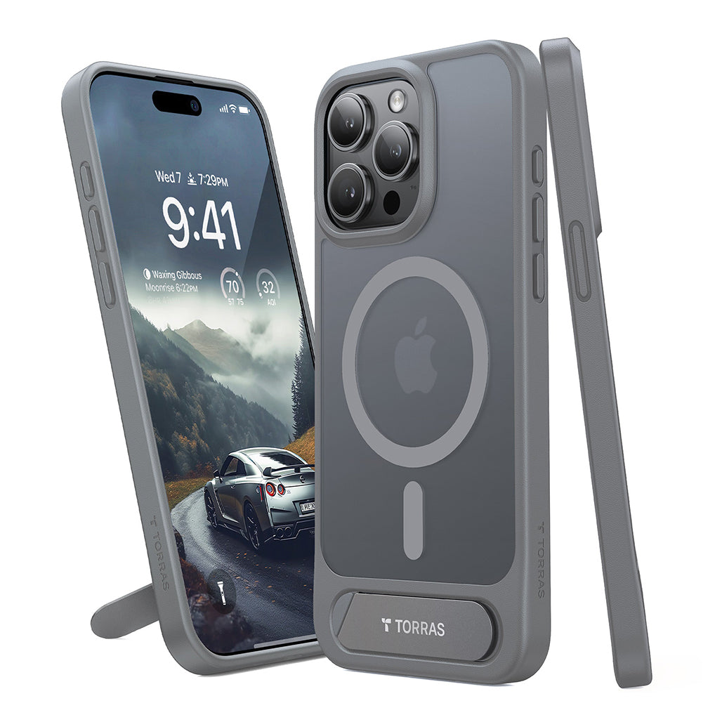 A Photo Of Torras Pstand for iPhone 15 Pro Max - Ultra-Slim Case with Built-In Stand and Enhanced Magnetic Charging