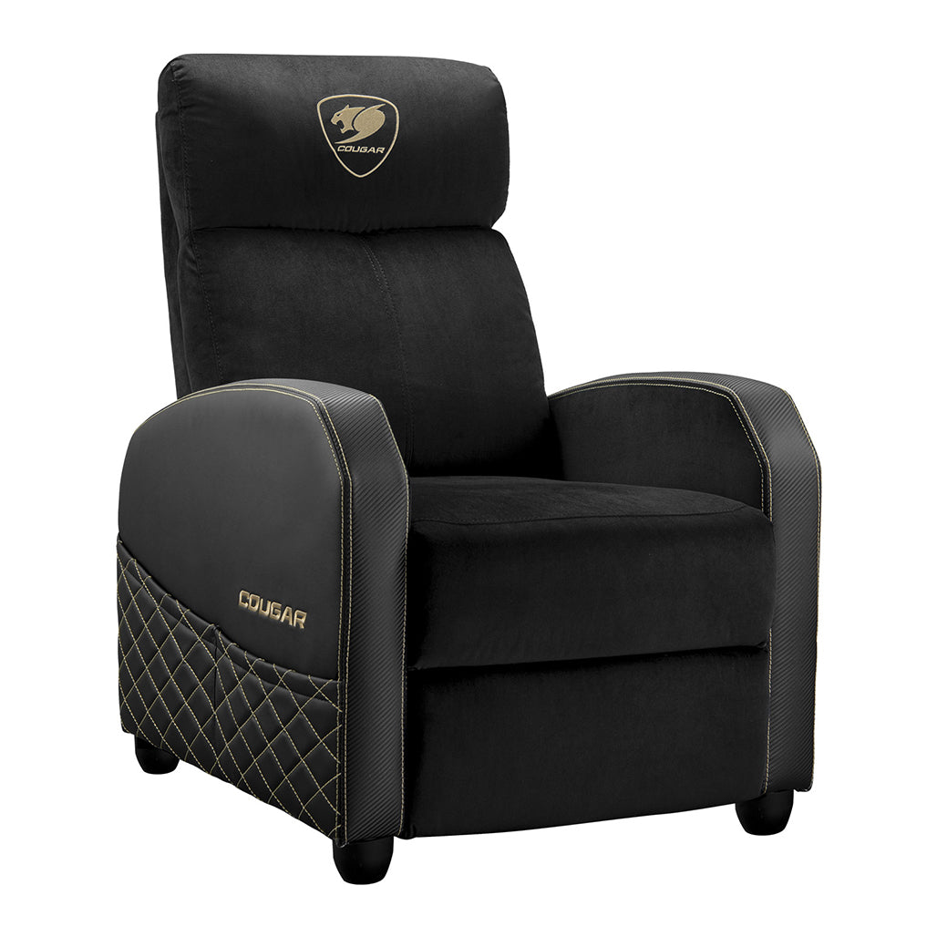 A Photo Of COUGAR Ranger Elite Gold Gaming Sofa - Premium Reclining Velvet Chair for Ultimate Comfort and Luxury