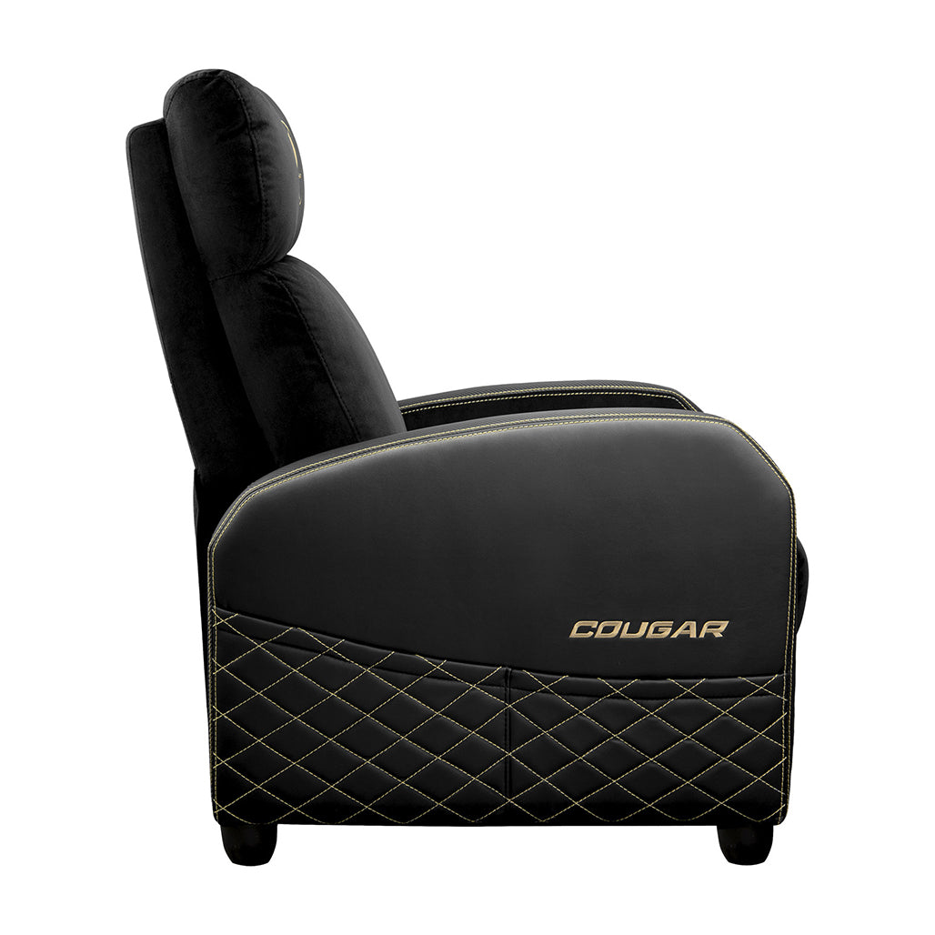 A Photo Of COUGAR Ranger Elite Gold Gaming Sofa - Premium Reclining Velvet Chair for Ultimate Comfort and Luxury