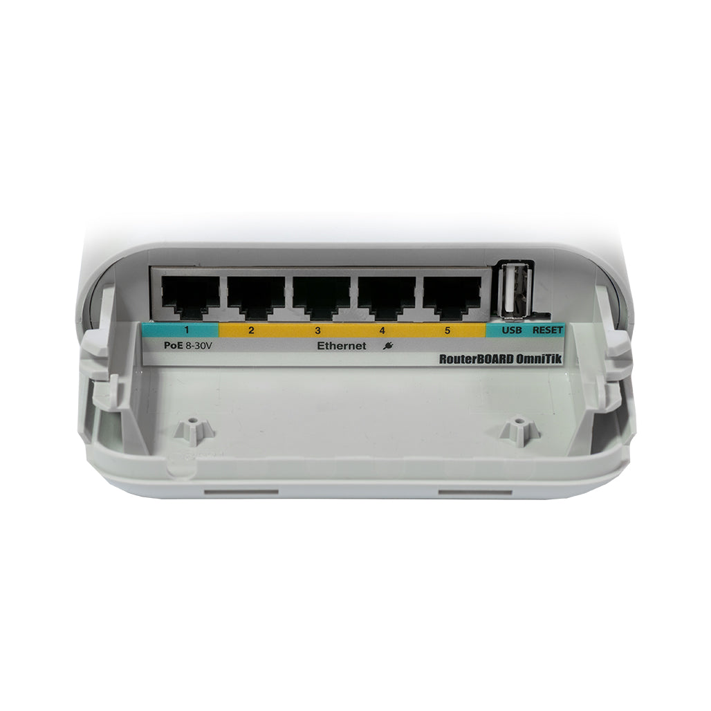 Mikrotik OmniTIK 5 PoE 7.5dBi Integrated AP, 5GHz Dual chain, 5xEthernet ports with PoE output | RBOmniTikUPA-5HnD, 33048734302460, Available at 961Souq