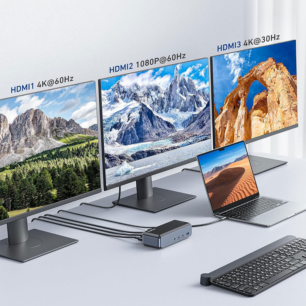 A Photo Of RayCue USB C Docking Station Triple Monitor, 15-in-1 MacBook Pro Dock with 4K HDMI, Compatible with M1/M2, Mac, and Windows