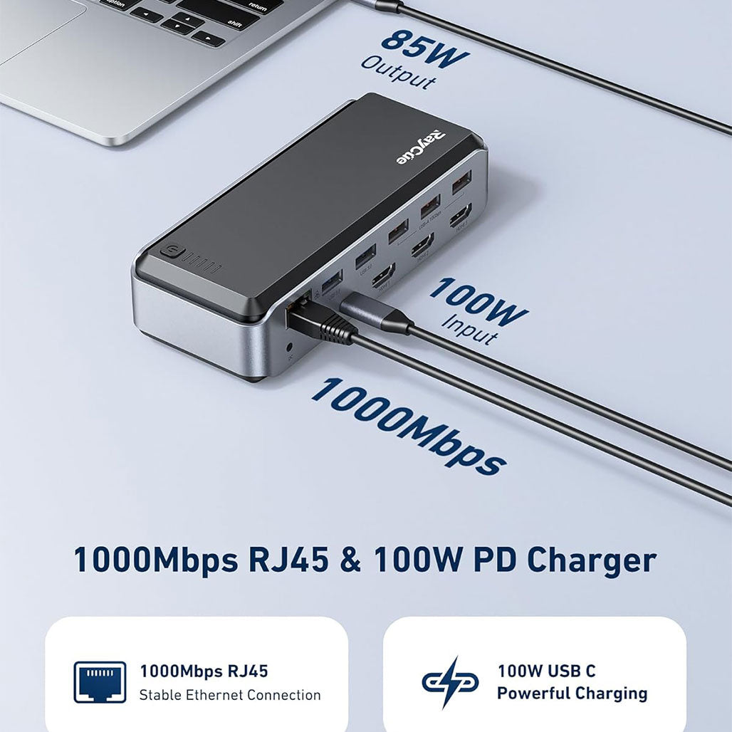 A Photo Of RayCue USB C Docking Station Triple Monitor, 15-in-1 MacBook Pro Dock with 4K HDMI, Compatible with M1/M2, Mac, and Windows