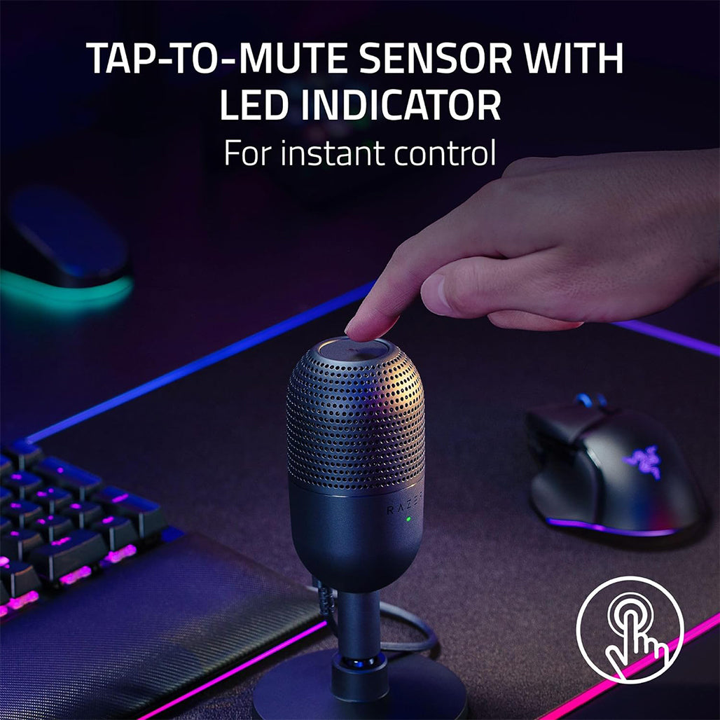 A Photo Of Razer Seiren V3 Mini – Ultra-Compact USB Microphone with Tap-to-Mute Function for Gaming and Streaming