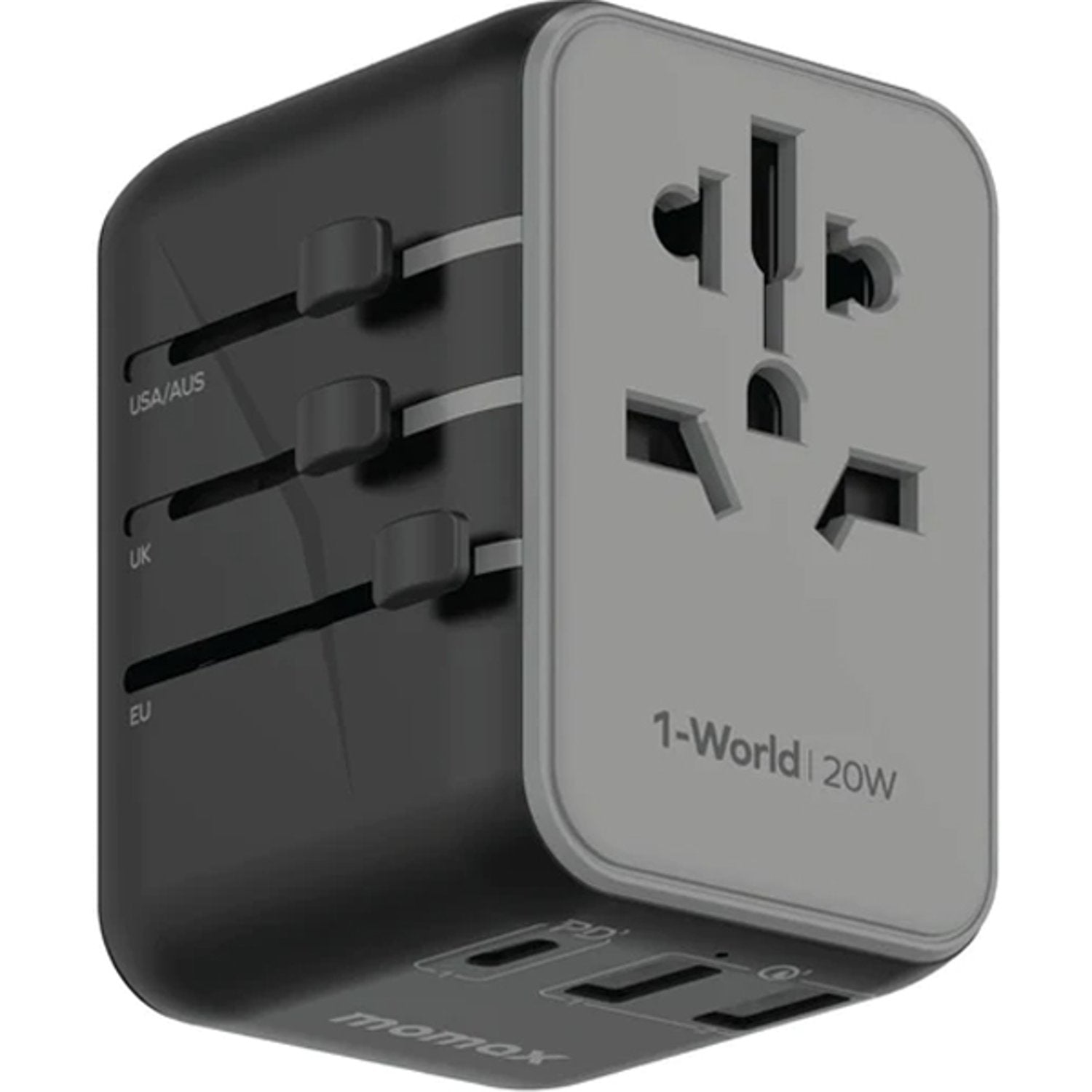 Momax 1-World 20W 3 Ports AC Travel Adapter - Black | UA11D, 32965712773372, Available at 961Souq