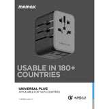 Momax 1-World 20W 3 Ports AC Travel Adapter - Black | UA11D