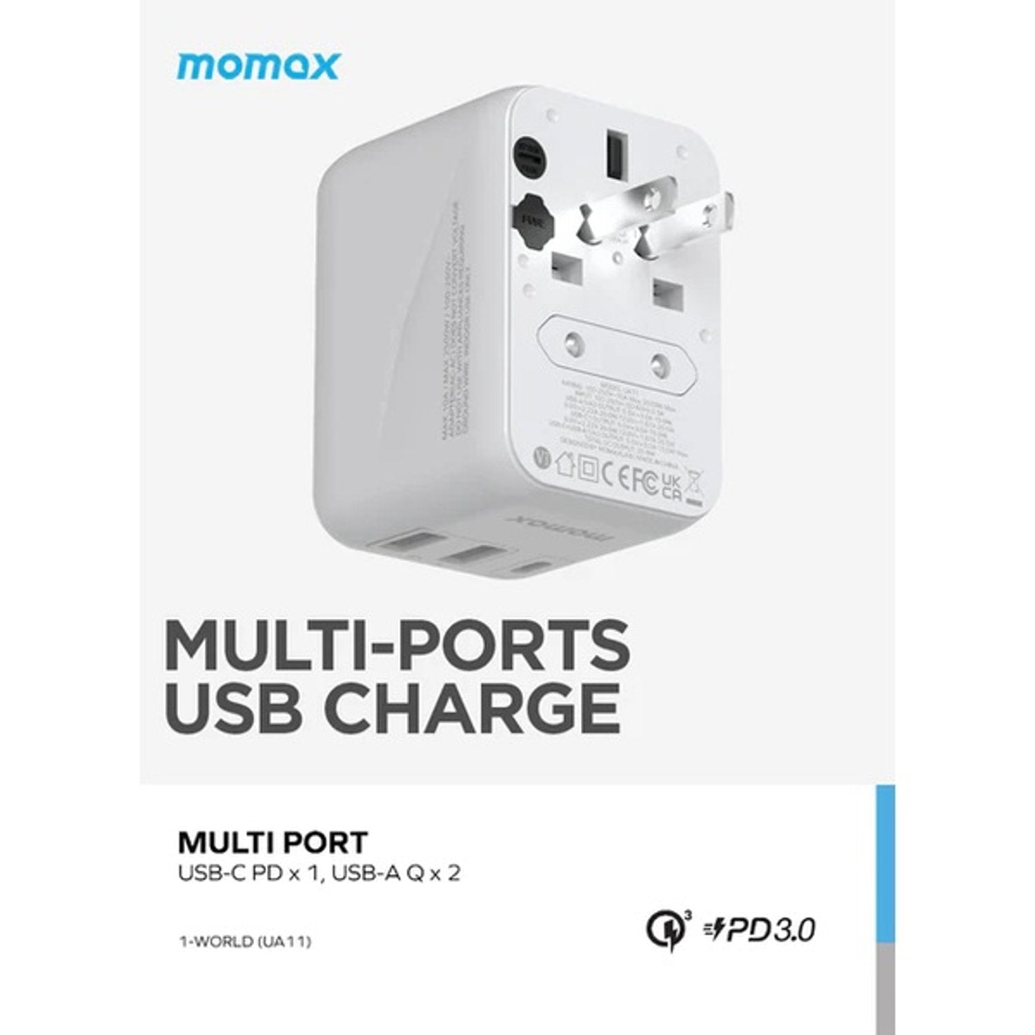 Momax 1-World 20W 3 Ports AC Travel Adapter - White | UA11W, 32965715951868, Available at 961Souq