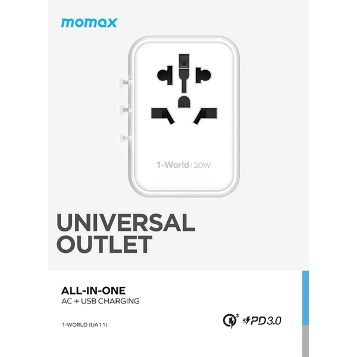 Momax 1-World 20W 3 Ports AC Travel Adapter - White | UA11W, 32965715919100, Available at 961Souq