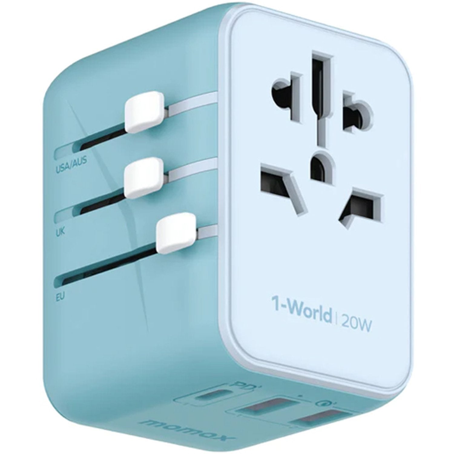 Momax 1-World 20W 3 Ports AC Travel Adapter - Blue | UA11B, 32965709824252, Available at 961Souq
