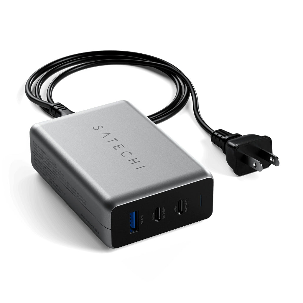 A Photo Of Satechi 100W USB-C PD Compact GaN Charger with Dual USB-C Ports and USB-A Charging