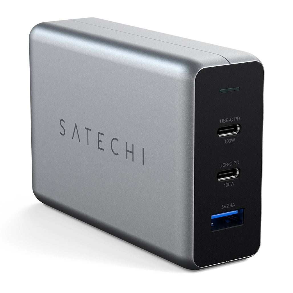 A Photo Of Satechi 100W USB-C PD Compact GaN Charger with Dual USB-C Ports and USB-A Charging