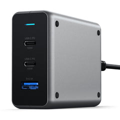 A Photo Of Satechi 100W USB-C PD Compact GaN Charger with Dual USB-C Ports and USB-A Charging