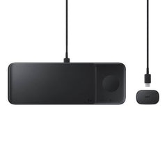 A Photo Of Samsung Wireless Charger Trio - Black | 3-in-1 Fast Charging Pad for Phone, Galaxy Watch, and Earbuds