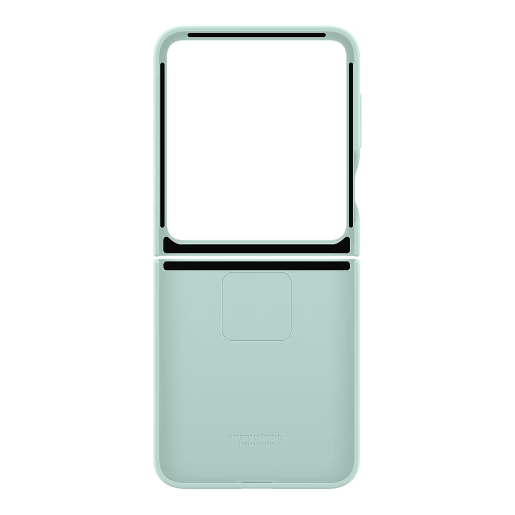 A Photo Of Samsung Z Flip6 Silicone Case with Built-In Ring - Mint | Ultra-Slim, Non-Slip Grip, Sleek Design