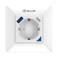 Tellur Smart WiFi Wall Plug, 3600W, 16A, PD20W, USB 18W, Energy Reading - White