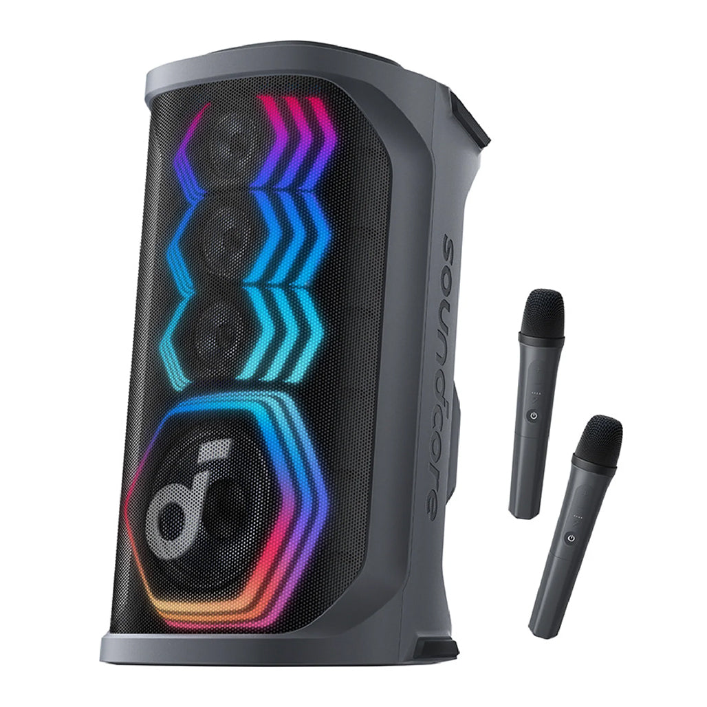 A Photo Of Anker Soundcore Rave 3 AI Karaoke Party Speaker with 160W Sound, 12H Playtime, and 2 Wireless Microphones