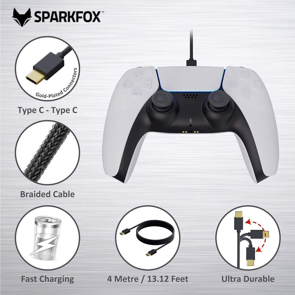 Sparkfox PlayStation 5 Premium Braided Data & Charge Cable (4 meter, Type C to Type C), 32828094382332, Available at 961Souq