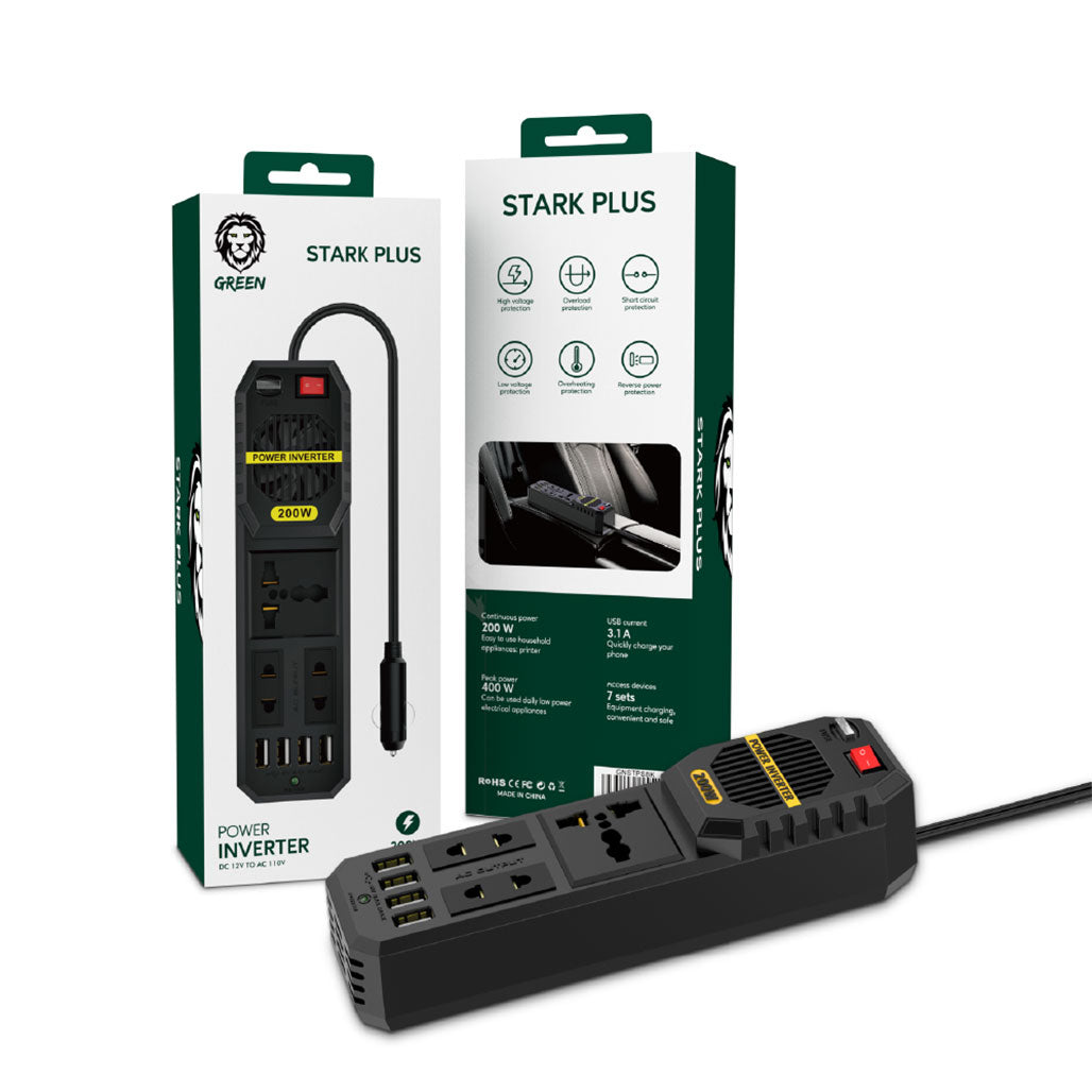 A Photo Of Green Lion GNSTPSBK Stark Plus Power Inverter 200W