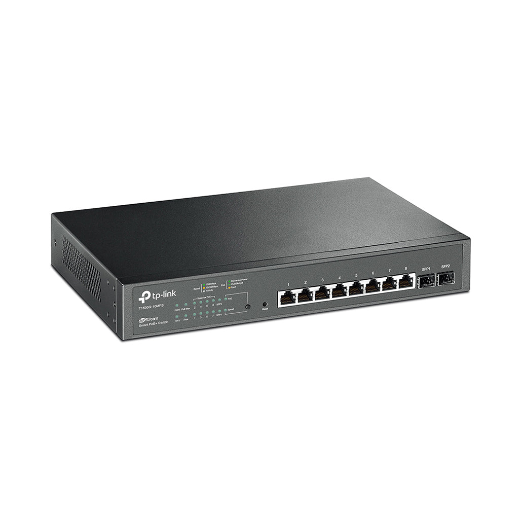 A Photo Of TP-Link T1500G-10MPS JetStream 8-Port Gigabit Smart PoE+ Switch with 2 SFP Slots | High-Performance Network Management