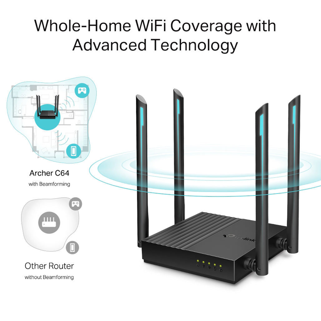 A Photo Of TP-Link Archer C64 AC1200 Wireless MU-MIMO WiFi Router | High-Speed Dual-Band with Gigabit Ports