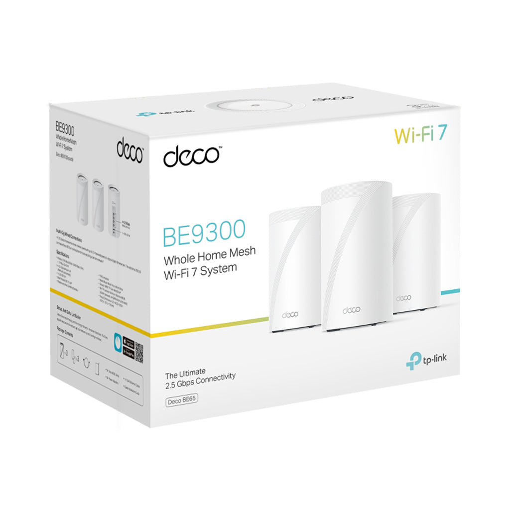 A Photo Of TP-Link Deco BE65 - BE9300 Whole Home Mesh WiFi 7 System – Tri-Band 9214 Mbps with Advanced Security & Seamless AI-Driven Mesh