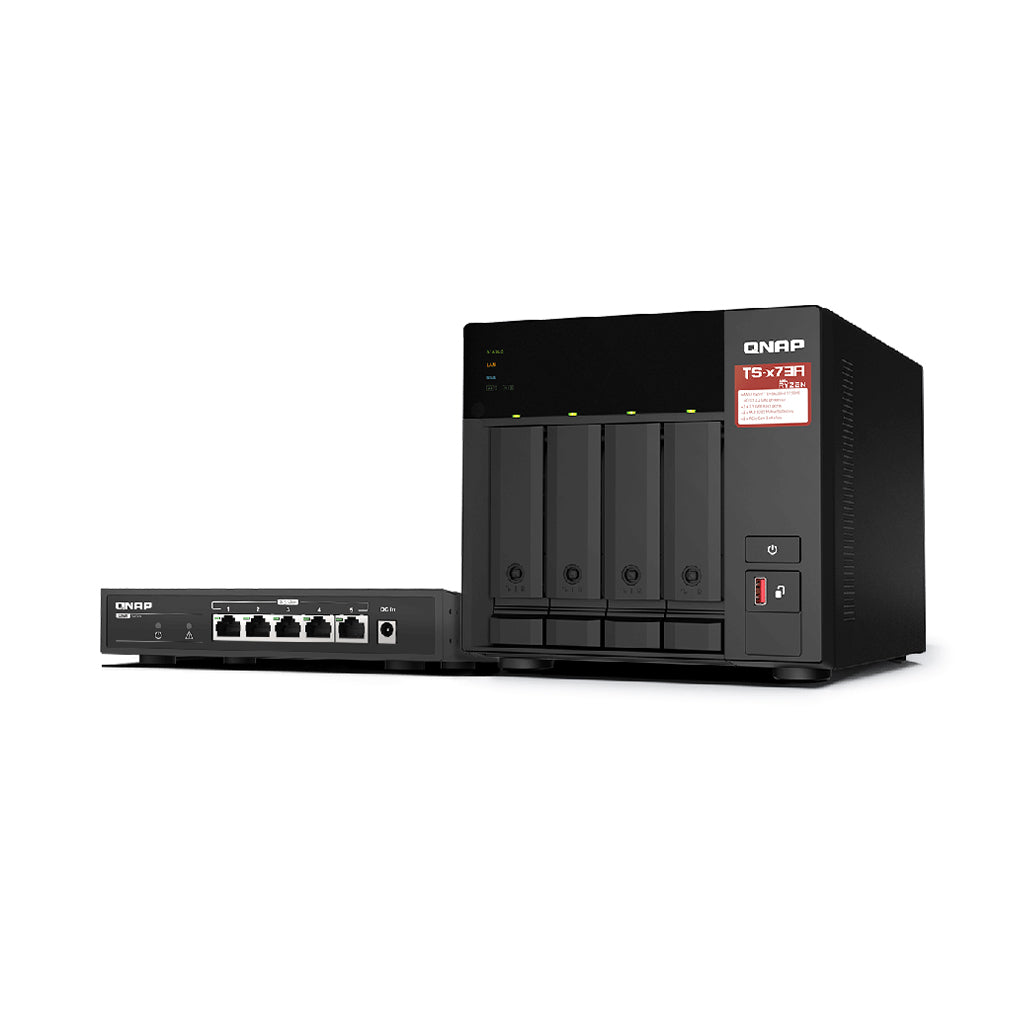 A Photo Of QNAP TS-473A 4-bay AMD Ryzen NAS with QSW-1105-5T 5-Port 2.5G Switch