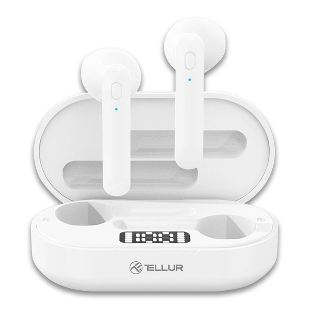 A Photo Of Tellur Flip Bluetooth True Wireless Earphones – White – Lightweight with Touch Controls and Battery Status Display