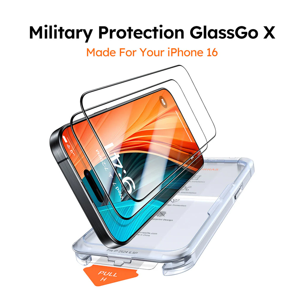 A Photo Of Torras GlassGo Unbreakable Tempered Screen Protector for iPhone 16 Pro – 2 Pack with Military-Grade Shatterproof Technology