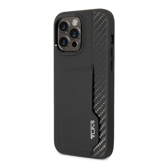 Tumi HC Leather & Shiny Carbon Fiber Case With Vertical Card Slot For iPhone 14 Pro Max
