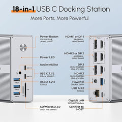 A Photo Of TobenONE DisplayLink Docking Station - Triple Monitor Setup with 120W Power Adapter, 18 Ports, USB-C, HDMI, DisplayPort