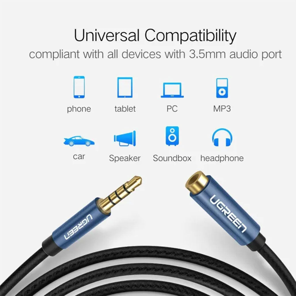 A Photo Of UGreen 3.5mm AUX Braided Cable Male to Female – High-Quality Audio Extension with Mic Support