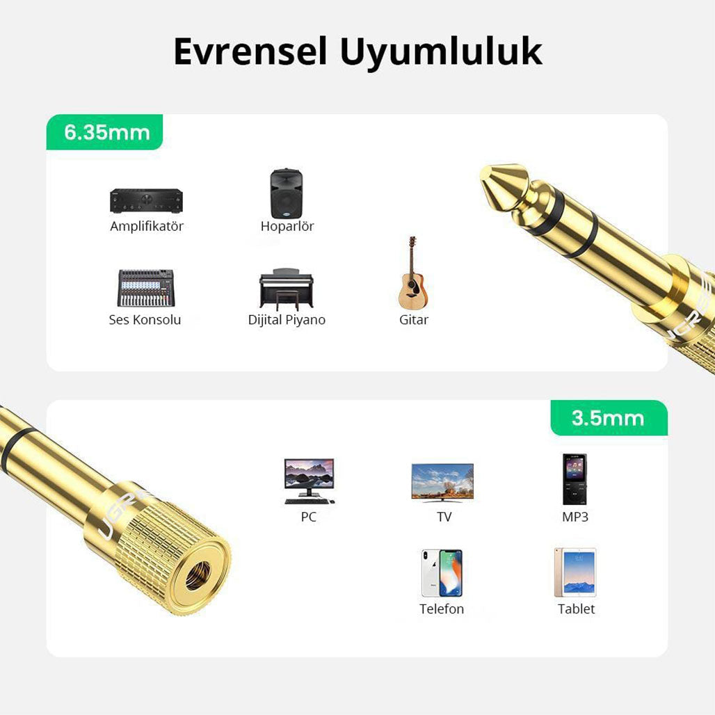 A Photo Of UGreen 3.5mm to 6.35mm Headphone Jack Adapter | Gold-Plated Audio Converter